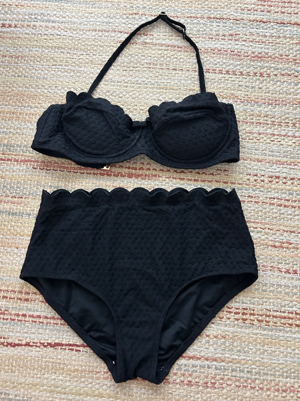 Kate Spade ♠️ Black Scalloped High-Waist Bikini Set